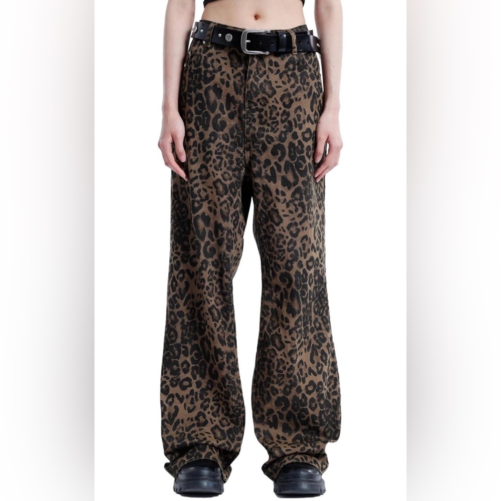 Aelfric Eden Leopard-Print Wide-Leg Jeans Size 27